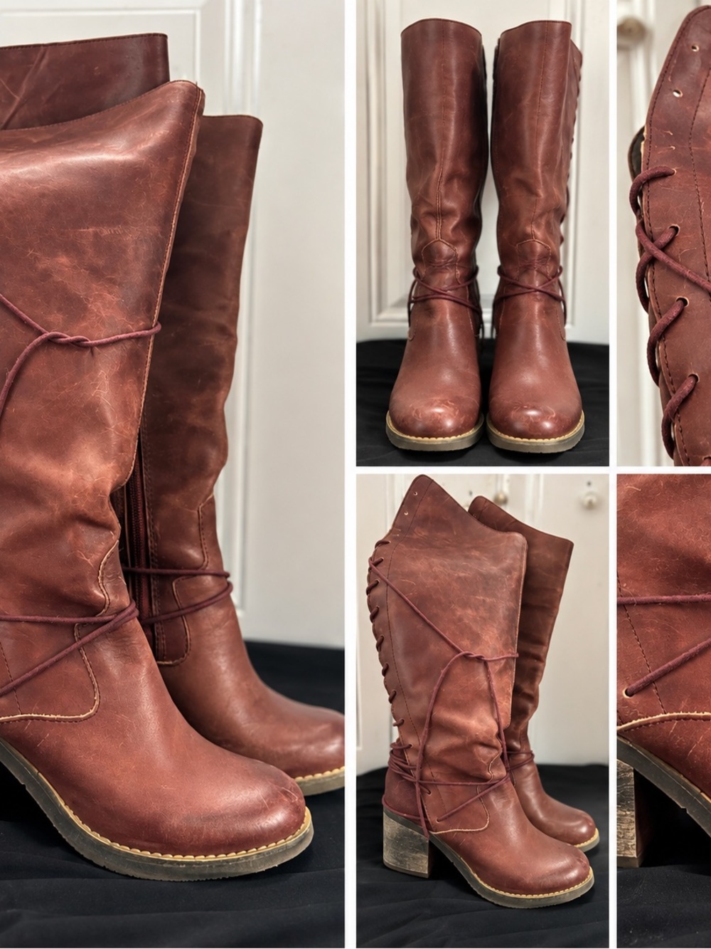 Genuine Leather Brown Lace-Up Tall Boots – Rustic Boho Riding Style